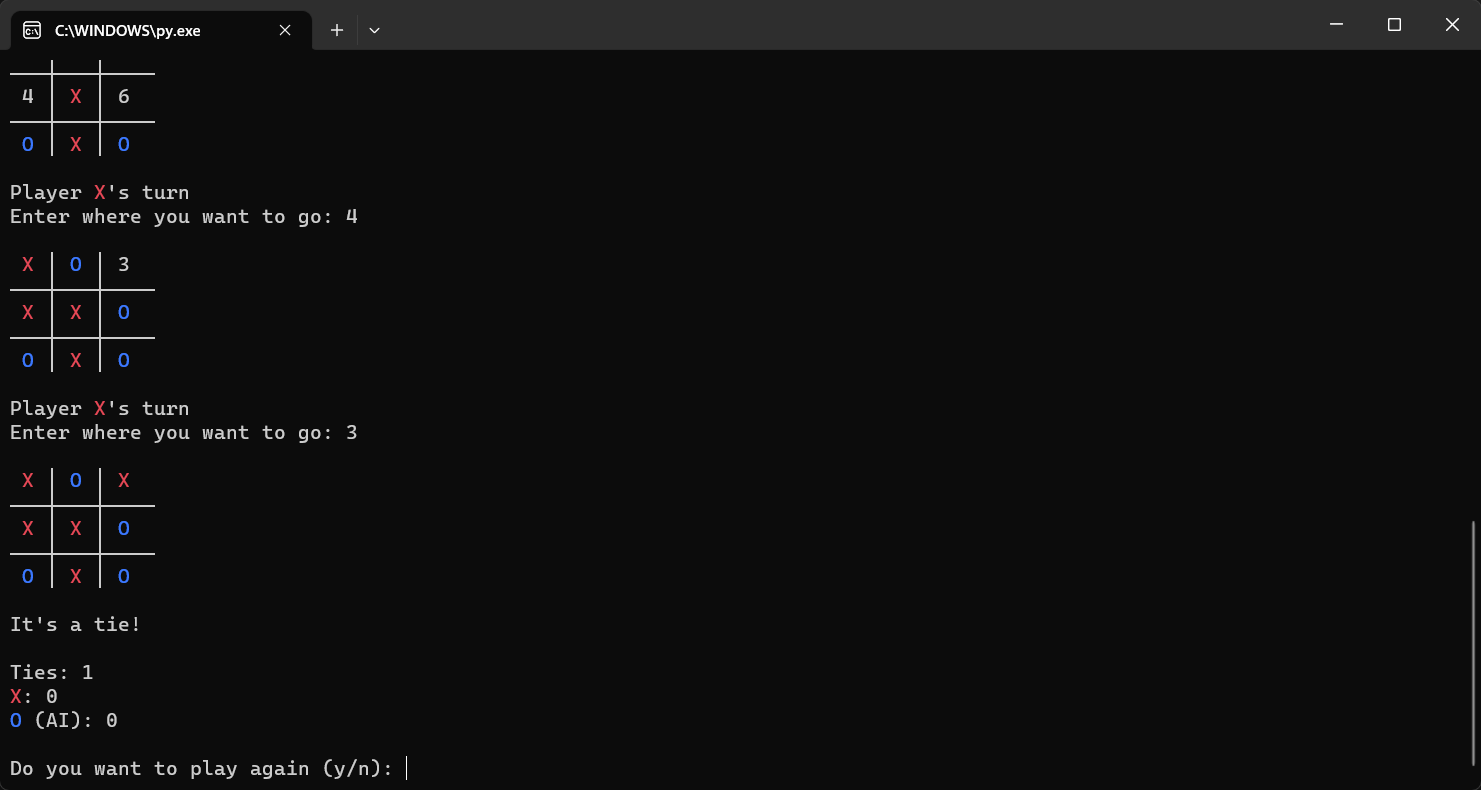 Screenshot of terminal TicTacToe